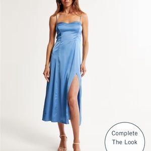 Abercrombie & Fitch Satin High-Slit Midi Dress